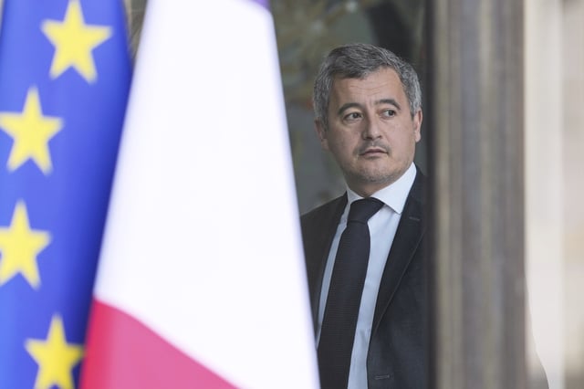 FILE - France's Justice minister Gerald Darmanin looks on as he leaves the weekly cabinet meeting, Wednesday, Feb. 19, 2025 at the Elysee Palace in Paris. (AP Photo/Thibault Camus, File)