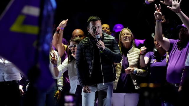 Ecuadorian President Daniel Noboa campaigns ahead of the first-round presidential election in Quito, Ecuador, Feb. 6, 2025 (AP photo by Dolores Ochoa).