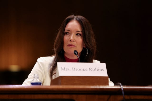 Brooke Rollins, U.S. President Trump's nominee to be secretary of agriculture, testifies before a Senate Agriculture, Nutrition and Forestry Committee confirmation hearing on Capitol Hill in Washington, U.S., January 23, 2025. REUTERS/Kaylee Greenlee Beal/File Photo