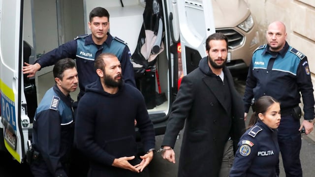 The Tate brothers, Andrew, left, and Tristan, right, were arrested in Romania in December 2022