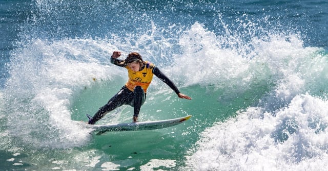 Caitlin Simmers of Oceanside beat Caroline Marks of San Clemente  to win the World Surf League championship held at Lower Trestles at San Onofre State Beach south of San Clemente in 2024. Lower Trestles will host the surfing competition at the LA28 Olympic Games. (Photo by Mark Rightmire, Orange County Register/SCNG)