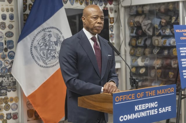 Adams at the 6th NYPD precinct in New York on March 6, 2025.
