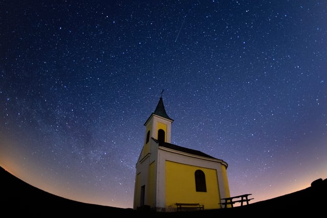 The Lyrids meteor shower streaks across the sky over Austria on April 21, 2020 in Niederhollabrunn. The annual display us caused by the Earth passing through a cloud of debris from a comet called C/186 Thatcher.