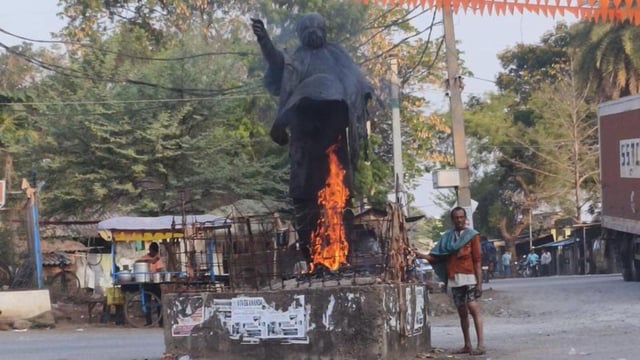 BJD MP Sasmit Patra said setting ablaze the statue in Patnagarh was a despicable and vile assault on the very ethos of Odisha. (X/DeoKalikesh)
