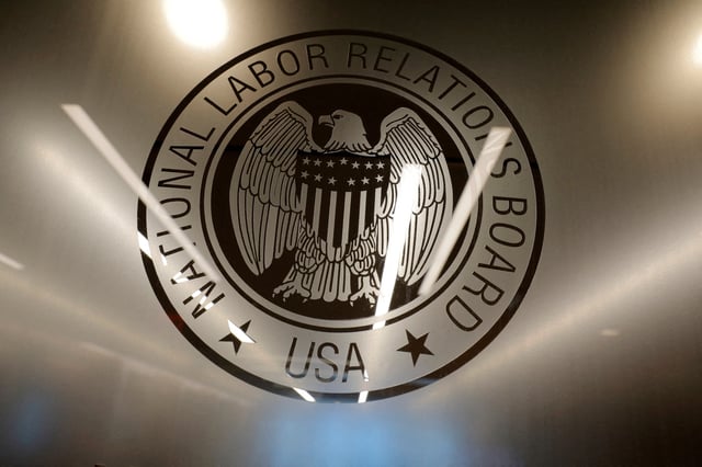 The seal of the National Labor Relations Board (NLRB) is seen at their headquarters in Washington, D.C., U.S., May 14, 2021. REUTERS/Andrew Kelly/File Photo