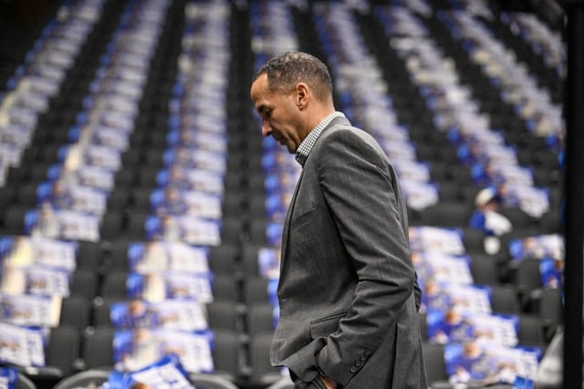 Feb 10, 2025; Dallas, Texas, USA; Dallas Mavericks general manager Nico Harrison walks off the court before the game between the Dallas and the Sacramento Kings at the American Airlines Center. Mandatory Credit: Jerome Miron-Imagn Images/File photo