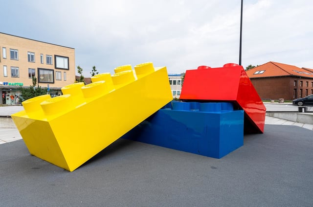 LEGO bricks outside the LEGO House building in Billund, Denmark.