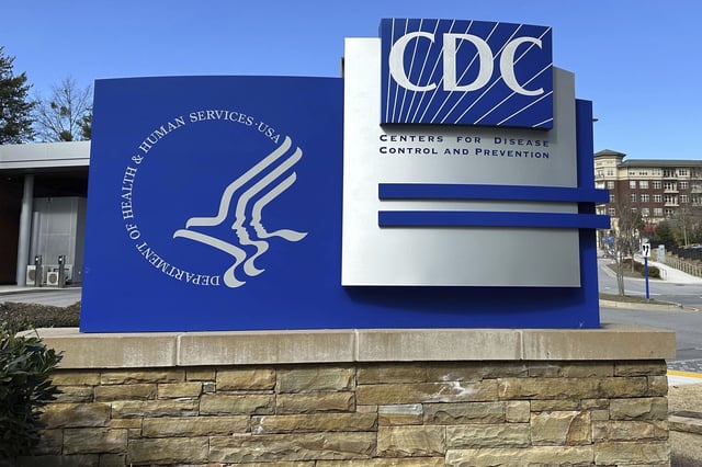FILE - A sign stands at an entrance to the main campus of the Center for Disease Control and Prevention (CDC) in Atlanta, Georgia, Friday, Feb. 14, 2025. (AP Photo/Jeff Amy, File)