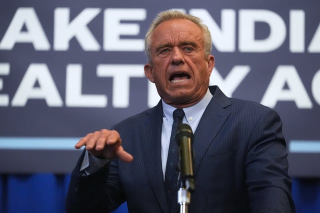 U.S. Health and Human Services Secretary Robert F. Kennedy, Jr speaks during a Make Indiana Healthy Again initiative event in Indianapolis, Tuesday, April 15, 2025. (AP Photo/Michael Conroy)