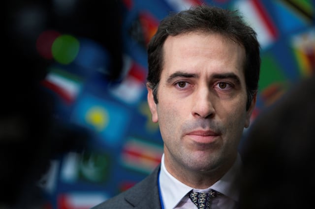 Spain Minister of Economy, Trade, and Enterprise Carlos Cuerpo participates in a media interview at the International Monetary Fund (IMF) and the World Bank Group 2024 Fall Meeting in Washington, U.S., October 23, 2024. REUTERS/Kaylee Greenlee Beal/File Photo