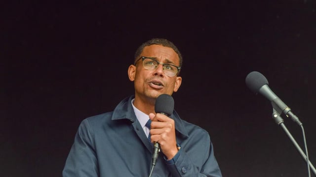 Daniel Kebede speaking at the National Education Union’s annual conference in Harrogate on Tuesday