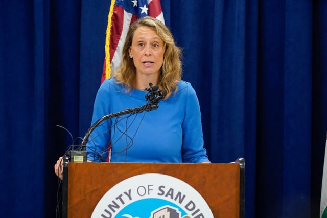 Supervisor Terra Lawson-Remer held a briefing on the immediate impacts of federal funding freezes and disruptions at the County Administration Center on Monday, Feb. 24, 2025 in San Diego. (Alejandro Tamayo / The San Diego Union-Tribune)