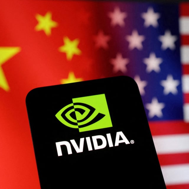 FILE PHOTO: The Nvidia logo and U.S. and Chinese flags are seen in this illustration taken on January 29, 2025. REUTERS/Dado Ruvic/Illustration/File Photo