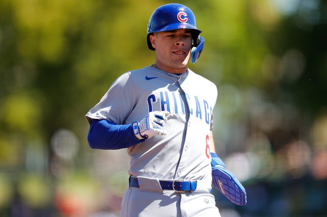 Apr 2, 2025; West Sacramento, California, USA; Chicago Cubs second base Matt Shaw (6) advances to third base on a single by outfielder Ian Happ (8) during the second inning against the Athletics at Sutter Health Park. Mandatory Credit: Sergio Estrada-Imagn Images/File photo