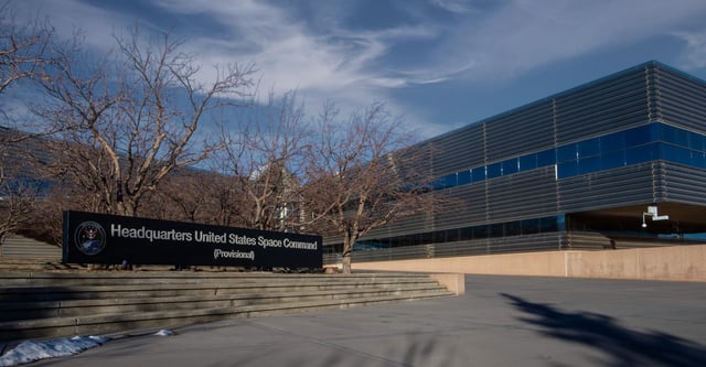 Building 1 at Peterson Space Force Base, Colo. is the provisional headquarters of U.S. Space Command. Credit: USSPACECOM
