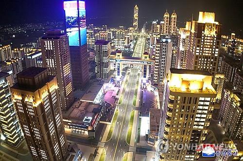 This file image, published by the Korean Central News Agency on April 4, 2025, shows the Hwasong new town in Pyongyang. (For Use Only in the Republic of Korea. No Redistribution) (Yonhap)