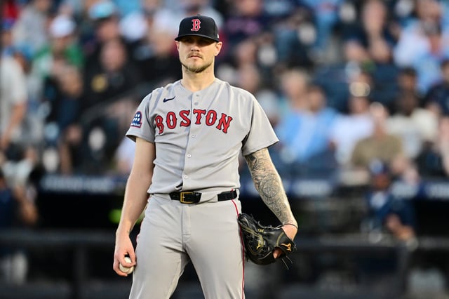 TAMPA, FLORIDA - APRIL 14: Tanner Houck #89 of the Boston Red Sox reacts in the second inning against the Tampa Bay Rays at George M. Steinbrenner Field on April 14, 2025 in Tampa, Florida.