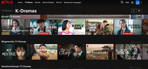 This captured screen from Netflix's website shows its Korean drama section. (PHOTO NOT FOR SALE) (Yonhap)