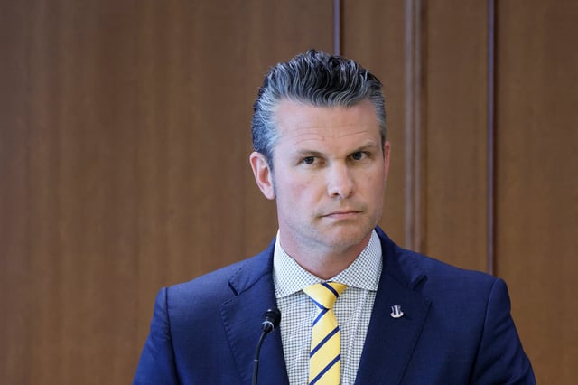 Pete Hegseth, US secretary of defense, attends a news conference at the Ministry of Defense in Tokyo, Japan, on Sunday, March 30, 2025.  Kiyoshi Ota/Pool via REUTERS/File Photo