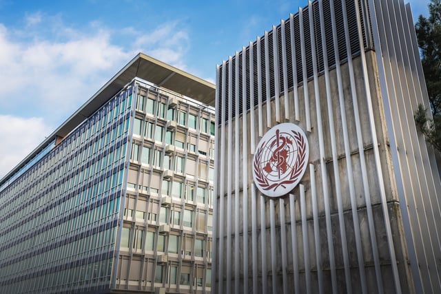 Le siège de l’Organisation mondiale de la Santé à Genève, en Suisse.