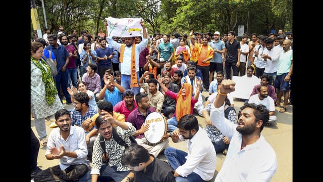 The land has been at the centre of a controversy after the state government decided to auction it for development, triggering protests spearheaded by the students union of the neighbouring University of Hyderabad. (PTI)