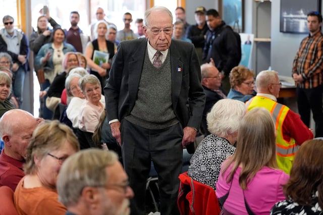 Sen. Chuck Grassley listens to a question during a town hall in Fort Madison, Iowa, on Tuesday.