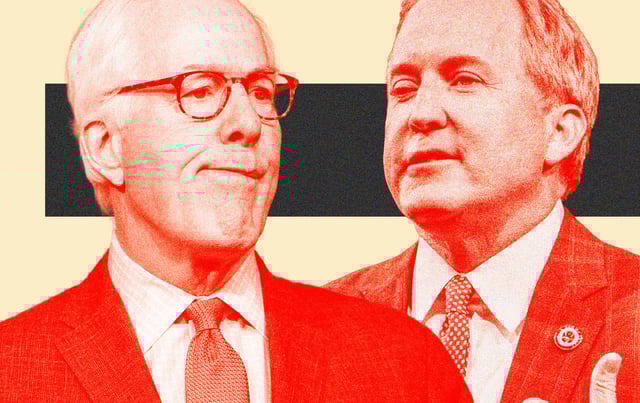 Illustration by Noah Hickey/The Dispatch (John Cornyn photo by Kevin Dietsch/Getty Images, Ken Paxton photo by Brandon Bell/Getty Images)
