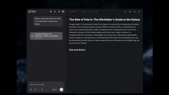 Grok Studio helps users collaborate in split screen while working on writing or technical projects. 