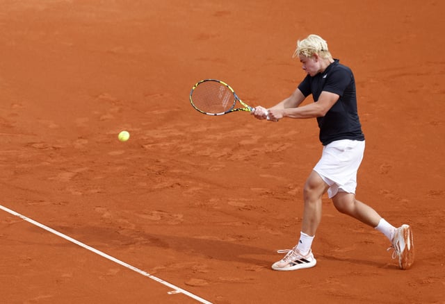 Tennis - ATP 500 - Munich Open - MTTC Iphitos, Munich, Germany - April 15, 2025 Germany's Diego Dedura-Palomero in action during his round of 32 match against Canada's Denis Shapovalov REUTERS/Michaela Stache
