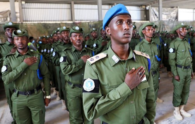 Members of Somali special police forces stand in formation at the Halane Training Facility in Mogadishu, Somalia April 14, 2025. REUTERS/Feisal Omar/File Photo