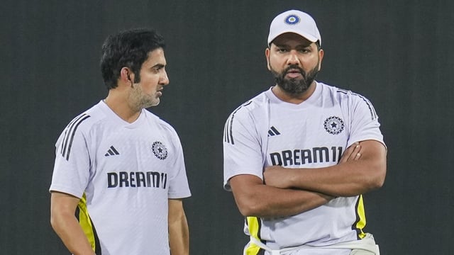 India's captain Rohit Sharma (R) with head coach Gautam Gambhir