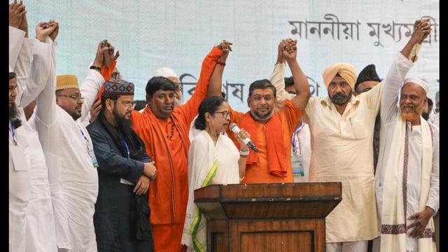 West Bengal chief minister Mamata Banerjee at a meeting with religious leaders. (PTI)