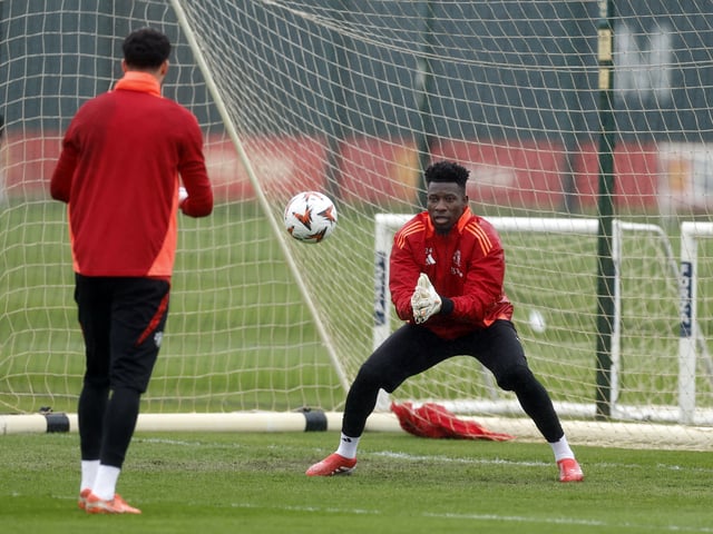 Soccer Football - Europa League - Manchester United Training - Trafford Training Centre, Carrington, Britain - April 16, 2025 Manchester United's Andre Onana during training Action Images via Reuters/Jason Cairnduff
