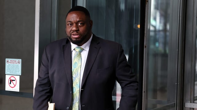 State Sen. Emil Jones III departs the Dirksen U.S. Courthouse on April 10, 2025. (Chris Sweda/Chicago Tribune)
