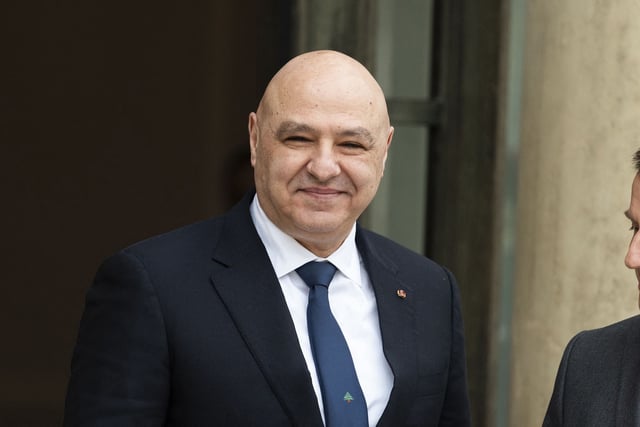 France s President Emmanuel Macron welcomes Lebanon s President Joseph Aoun during an official visit of the President of Lebanon, at the Elysee Presidential Palace in Paris on March 28, 2025. (Photo by Magali Cohen / Hans Lucas / Hans Lucas via AFP) (Photo by MAGALI COHEN/Hans Lucas/AFP via Getty Images)          