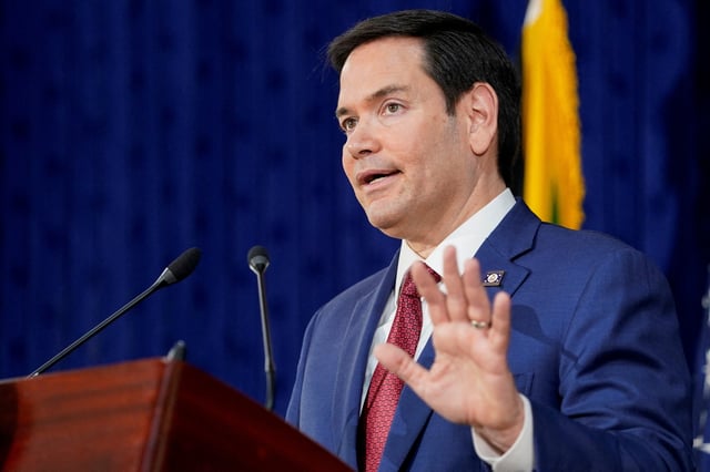 U.S. Secretary of State Marco Rubio speaks during a joint press conference with Jamaican Prime Minister Andrew Holness, in Kingston, Jamaica, March 26, 2025. REUTERS/Nathan Howard/Pool/File Photo