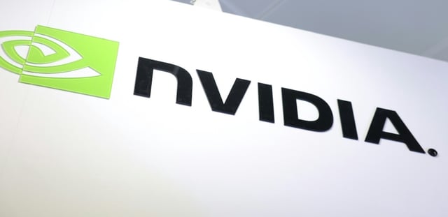 Logo du fabricant américain de puces Nvidia, le 4 juin 2024 au salon Computex de Taipei