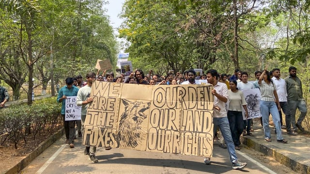 The students are protesting against the Telangana government's plan to auction 400 acres of forested land in the Kancha Gachibowli area for the development of IT parks.