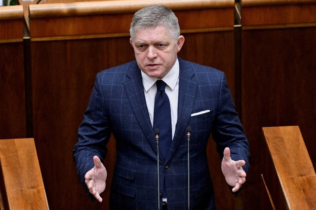 Slovakia's Prime Minister Robert Fico attends a parliamentary session during a no-confidence vote against his government, in Bratislava, Slovakia, January 21, 2025. REUTERS/Radovan Stoklasa/File Photo