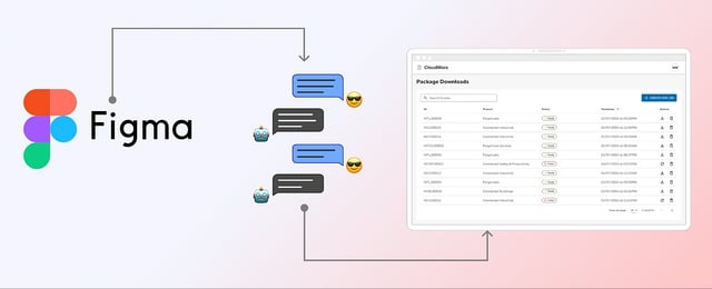 Figma logo pointing to AI chat pointing to UX wireframe