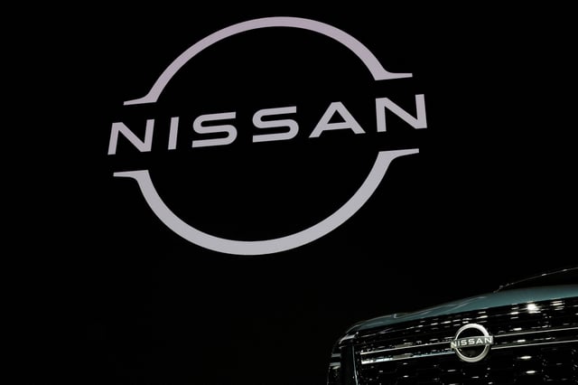 Nissan logo is displayed at the company's headquarters in Yokohama, Japan, February 13, 2025. REUTERS/Kim Kyung-Hoon/File Photo