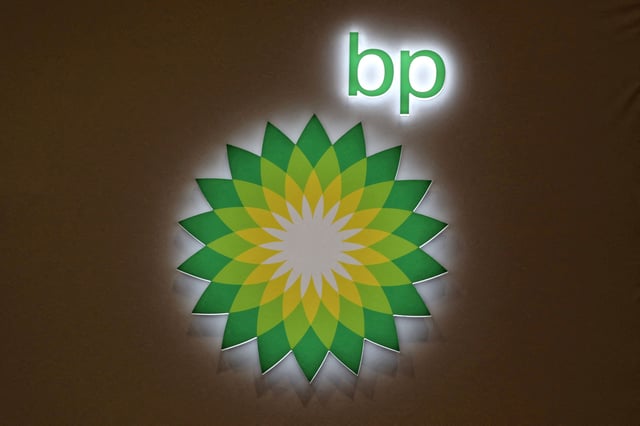 The logo of British multinational oil and gas company BP is displayed at their booth during the LNG 2023 energy trade show in Vancouver, British Columbia, Canada, July 12, 2023. REUTERS/Chris Helgren/File Photo