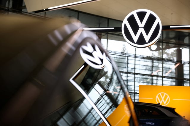 A Volkswagen logo is seen in Wolfsburg, Germany, March 11, 2025. REUTERS/Liesa Johannssen/File Photo