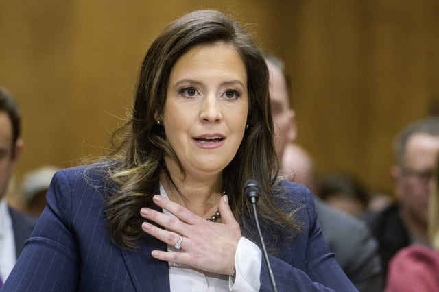 FILE - Rep. Elise Stefanik, R-N.Y., testifies during a Senate Committee on Foreign Relations hearing on her pending confirmation to be the United Nations Ambassador, on Capitol Hill, Jan. 21, 2025, in Washington. (AP Photo/Rod Lamkey, Jr., File)