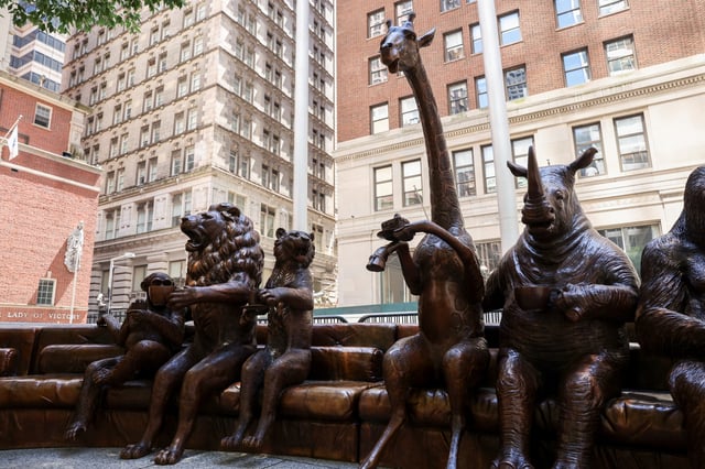 “The Wild Couch Party and Friends,” a public art sculpture exhibited in New York City, depicts some of the world’s most endangered animals as the planet experiences its 6th mass extinction, seeks to raise awareness about the human role in these events in New York City, New York, U.S., July 11, 2024. REUTERS/Caitlin Ochs