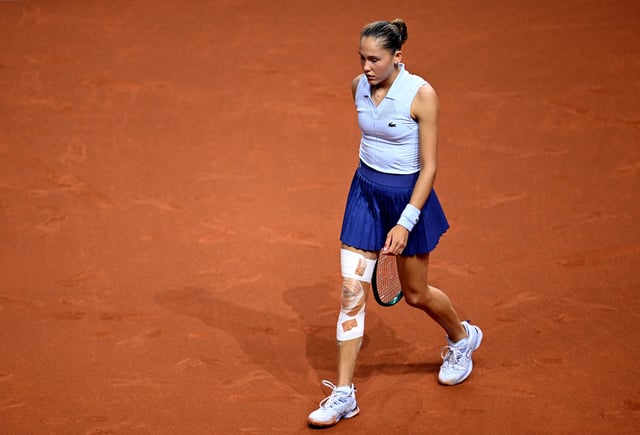 Tennis - WTA 500 - Stuttgart Tennis Grand Prix - Porsche Arena, Stuttgart, Germany - April 16, 2025 Russia's Erika Andreeva reacts during her round of 32 match against Russia's Mirra Andreeva REUTERS/Angelika Warmuth