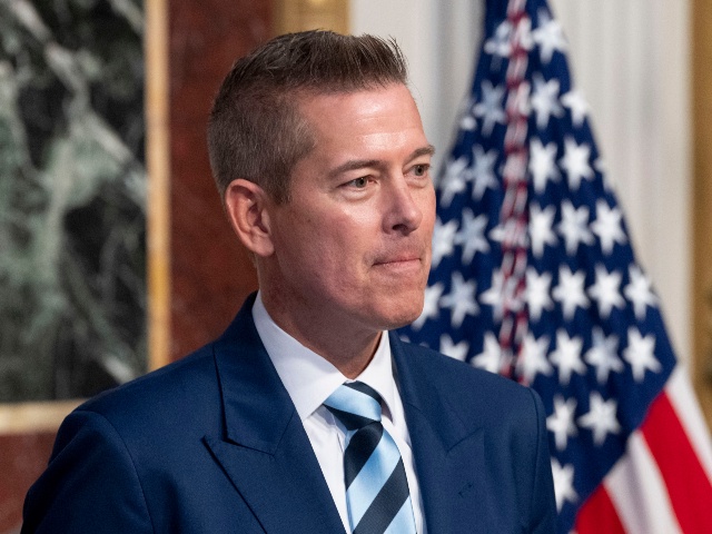 Sean Duffy, US secretary of transportation, during a swearing-in ceremony in Washington, DC, US, on Wednesday, Jan. 29, 2025. Duffy tackled his first road rules challenge within hours of taking the helm of the Transportation Department, ordering a rewrite Tuesday night of stringent federal fuel economy rules for cars that were enacted by former President Joe Biden. (Chris Kleponis/CNP/Bloomberg via Getty)