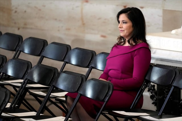 Rep. Elise Stefanik, R-N.Y., arrives for the 60th Presidential Inauguration in the Rotunda of the U.S. Capitol in Washington, Monday, Jan. 20, 2025. Julia Demaree Nikhinson/Pool via REUTERS/File Photo