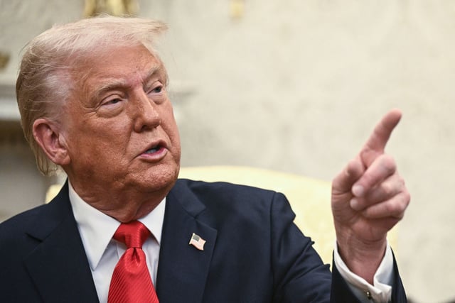 President Donald Trump speaks during a meeting with El Salvador&#39;s President Nayib Bukele in the Oval Office of the White House in Washington, Monday, April 14, 2025.