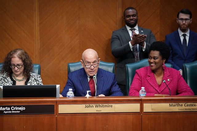 Houston Mayor John Whitmire speaks during a meeting Tuesday, Jan. 2, 2024, in the city council chambers at city hall. Houston City Council approved a series of sweeping changes to the city’s short-term rental laws Wednesday.